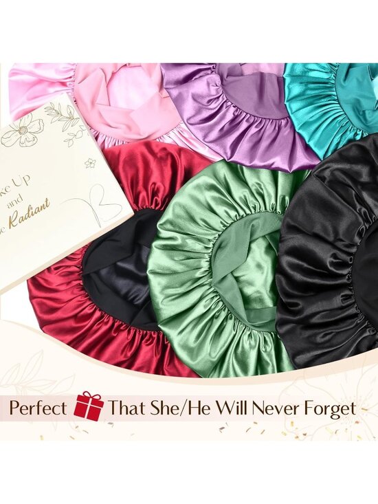 〽️Women Wine Red Silk Bonnet Sleeping Double Layer Satin Natural Curly Hair Cap main image 5